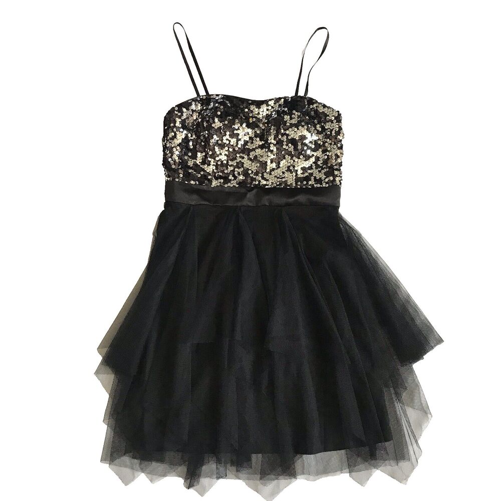 HAILEY by ADRIANNA PAPELL Black Tulle Shimmer Prom Party Dress 5/6 Whimsygoth